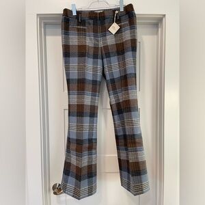 L.L. Bean Signature Italian Wool Women's Plaid Trousers - Blue and Brown, Lined